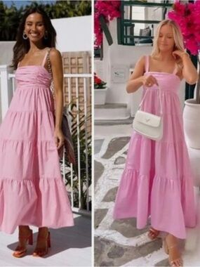 Zara Light Pink Tiered Maxi Dress with Straps